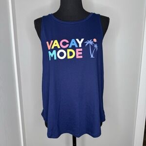 St. John's Bay PM Women's Tank‎ Top Navy Graphic VACAY MODE Summer